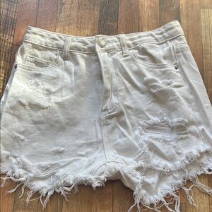 SHEIN Frayed Hem White Jean Shorts